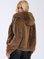 South Beach Brown Faux Fur Hooded Jacket - Image 2 of 5
