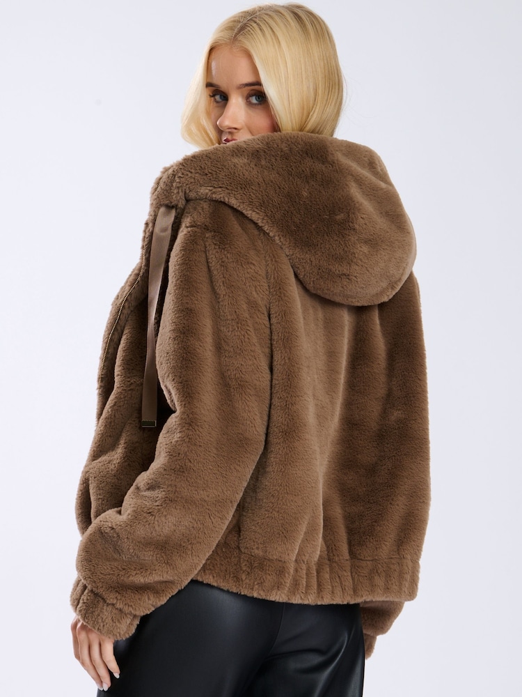 South Beach Brown Faux Fur Hooded Jacket - Image 2 of 5