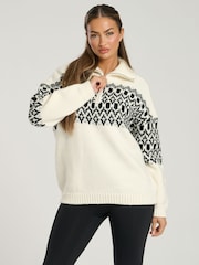 South Beach Cream Fairisle Pattern Half Zip Jumper - Image 1 of 5