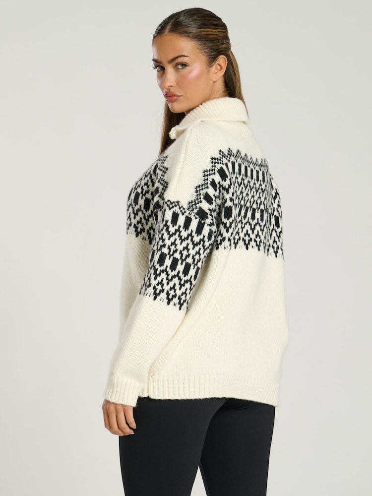 South Beach Cream Fairisle Pattern Half Zip Jumper - Image 2 of 5
