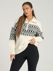 South Beach Cream Fairisle Pattern Half Zip Jumper - Image 3 of 5