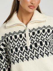 South Beach Cream Fairisle Pattern Half Zip Jumper - Image 4 of 5