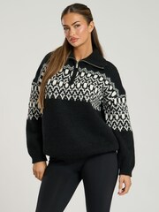 South Beach Natural Fairisle Pattern Half Zip Jumper - Image 1 of 5