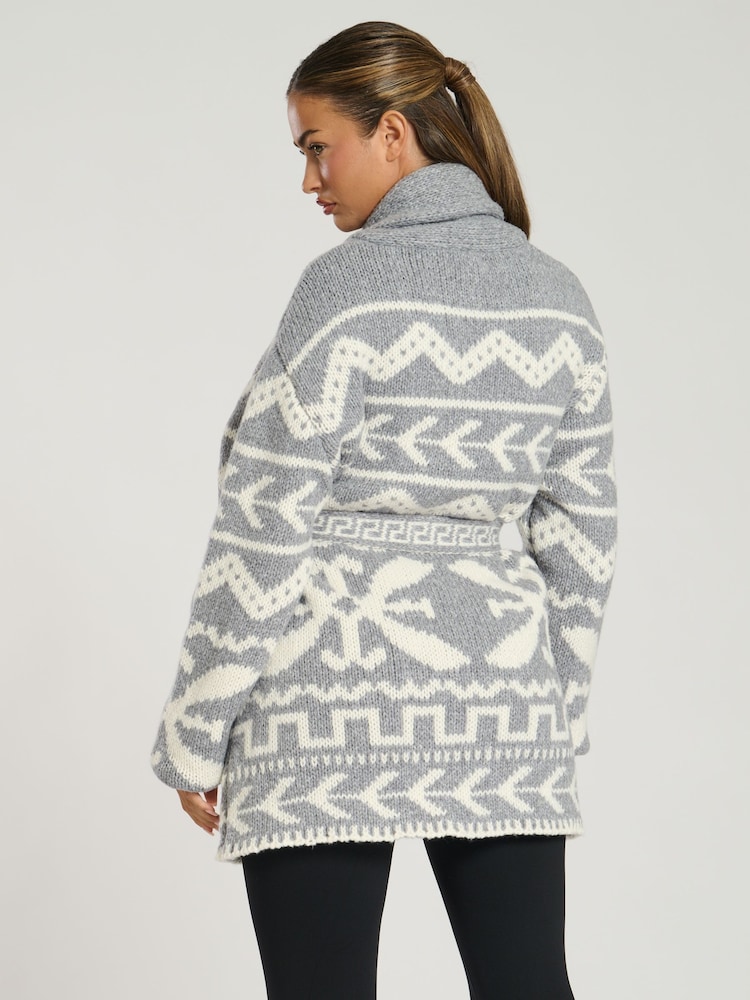 South Beach – Jacquard-Strickjacke mit Aztekenmuster und Bindegürtel in der Taille - Bild 2 von 5