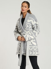 South Beach – Jacquard-Strickjacke mit Aztekenmuster und Bindegürtel in der Taille - Bild 3 von 5