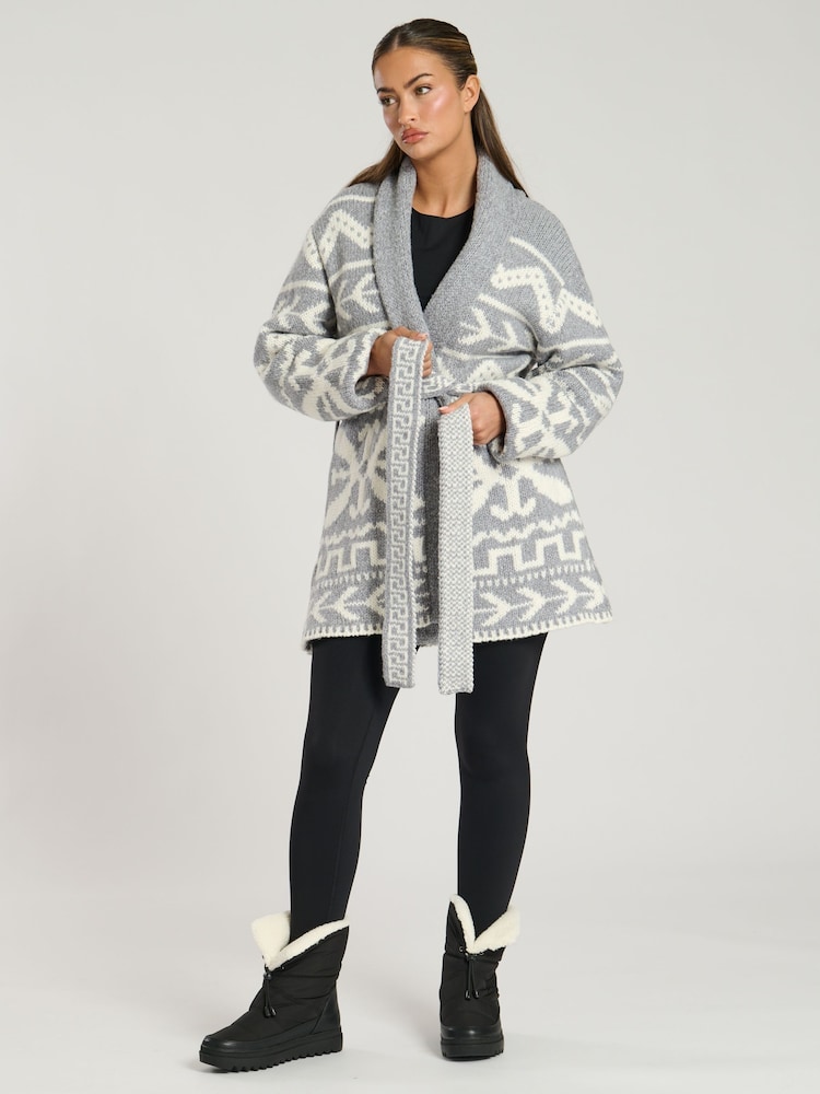 South Beach – Jacquard-Strickjacke mit Aztekenmuster und Bindegürtel in der Taille - Bild 5 von 5