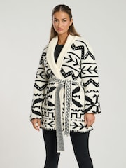 South Beach Black Jacquard Waist Tie Knit Cardigan - Image 1 of 5