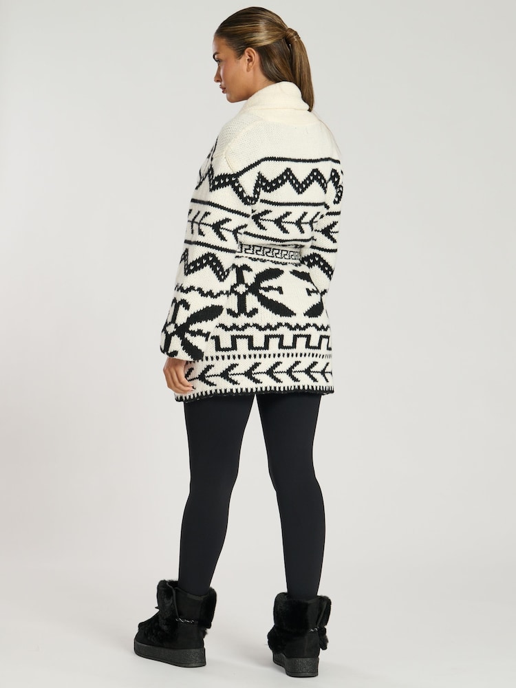 South Beach Black Jacquard Waist Tie Knit Cardigan - Image 2 of 5