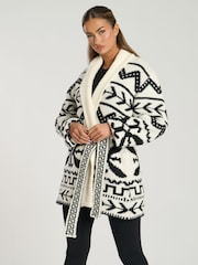 South Beach Black Jacquard Waist Tie Knit Cardigan - Image 3 of 5