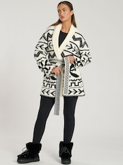 South Beach Black Jacquard Waist Tie Knit Cardigan - Image 4 of 5
