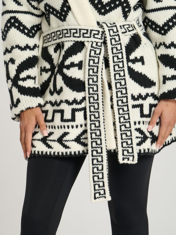 South Beach Black Jacquard Waist Tie Knit Cardigan - Image 5 of 5 South Beach Black Jacquard Waist Tie Knit Cardigan - Image 5 of 5
