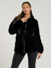 South Beach Black Faux Fur Jacket With Waist Ties - Image 2 of 6