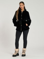 South Beach Black Faux Fur Jacket With Waist Ties - Image 3 of 6