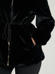 South Beach Black Faux Fur Jacket With Waist Ties - Image 4 of 6