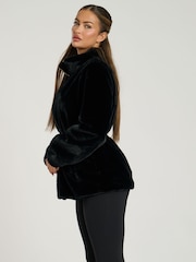 South Beach Black Faux Fur Jacket With Waist Ties - Image 5 of 6