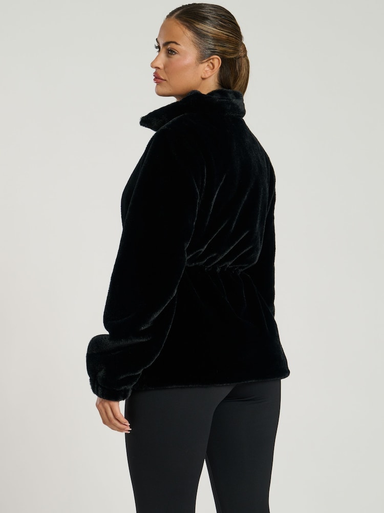South Beach Black Faux Fur Jacket With Waist Ties - Image 6 of 6