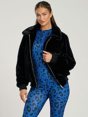 South Beach Black Faux Fur Zip-Up Bomber Jacket - Image 3 of 5