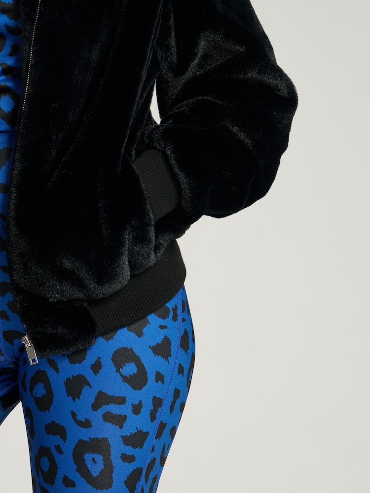 South Beach Black Faux Fur Zip-Up Bomber Jacket - Image 5 of 5