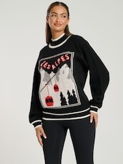South Beach Black Funnel Neck Les Alpes Knit Jumper - Image 1 of 5