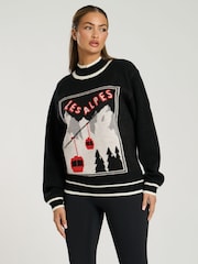 South Beach Black Funnel Neck Les Alpes Knit Jumper - Image 2 of 5