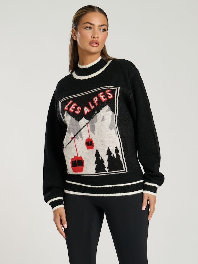 South Beach Black Funnel Neck Les Alpes Knit Jumper - Image 2 of 5
