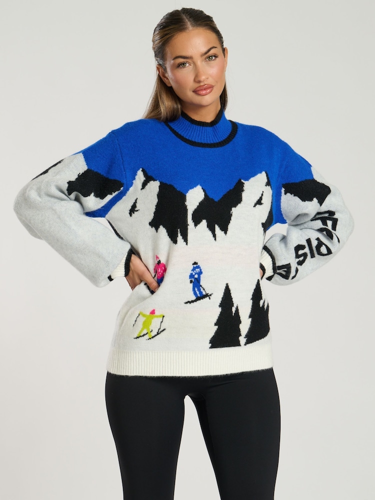 South Beach Black Funnel Neck Ski Scene Knit Jumper - Image 1 of 4