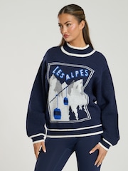 South Beach Blue Funnel Neck Les Alpes Knit Jumper - Image 2 of 6