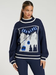 South Beach Blue Funnel Neck Les Alpes Knit Jumper - Image 3 of 6