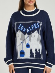 South Beach Blue Funnel Neck Les Alpes Knit Jumper - Image 5 of 6
