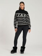 South Beach Black Funnel Neck Slogan Striped Knit Jumper - Image 4 of 6