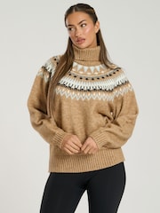 South Beach Brown Roll Neck Jaquard Knit Jumper - Image 2 of 5
