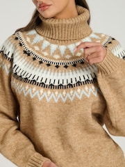 South Beach Brown Roll Neck Jaquard Knit Jumper - Image 3 of 5