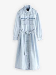 Azul blanqueado - Vestido camisero de denim a media pierna - Imagen 1 de 3