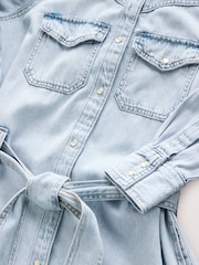 Azul blanqueado - Vestido camisero de denim a media pierna - Imagen 2 de 3