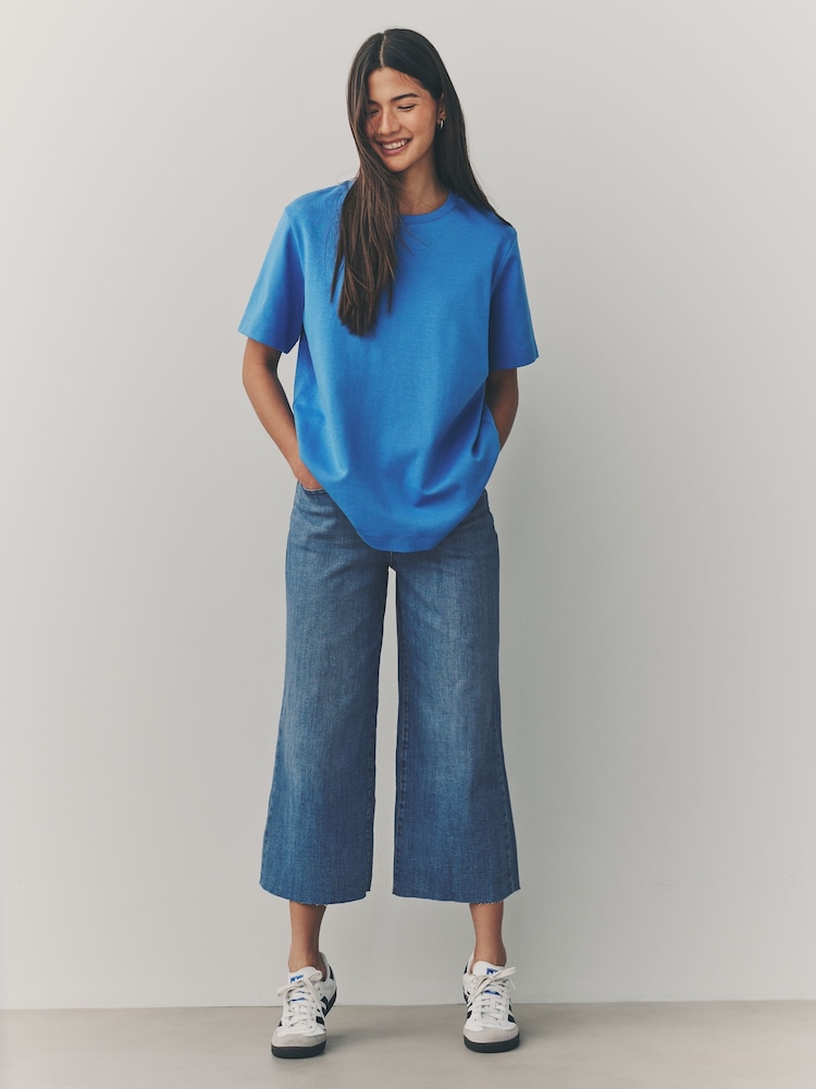 Mid Blue Crop Wide Leg Jeans - Image 1 of 7