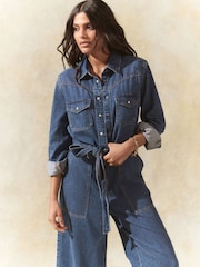 Mid Blue Western Denim 100% Cotton Jumpsuit - Image 1 of 5