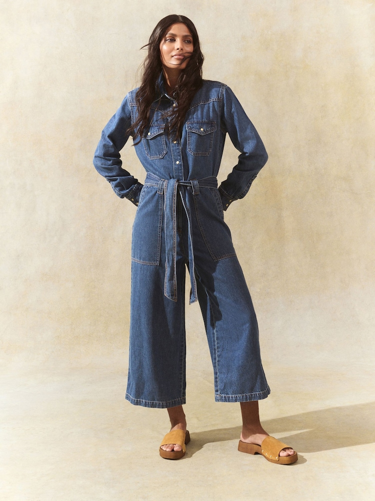Mid Blue Western Denim 100% Cotton Jumpsuit - Image 2 of 5