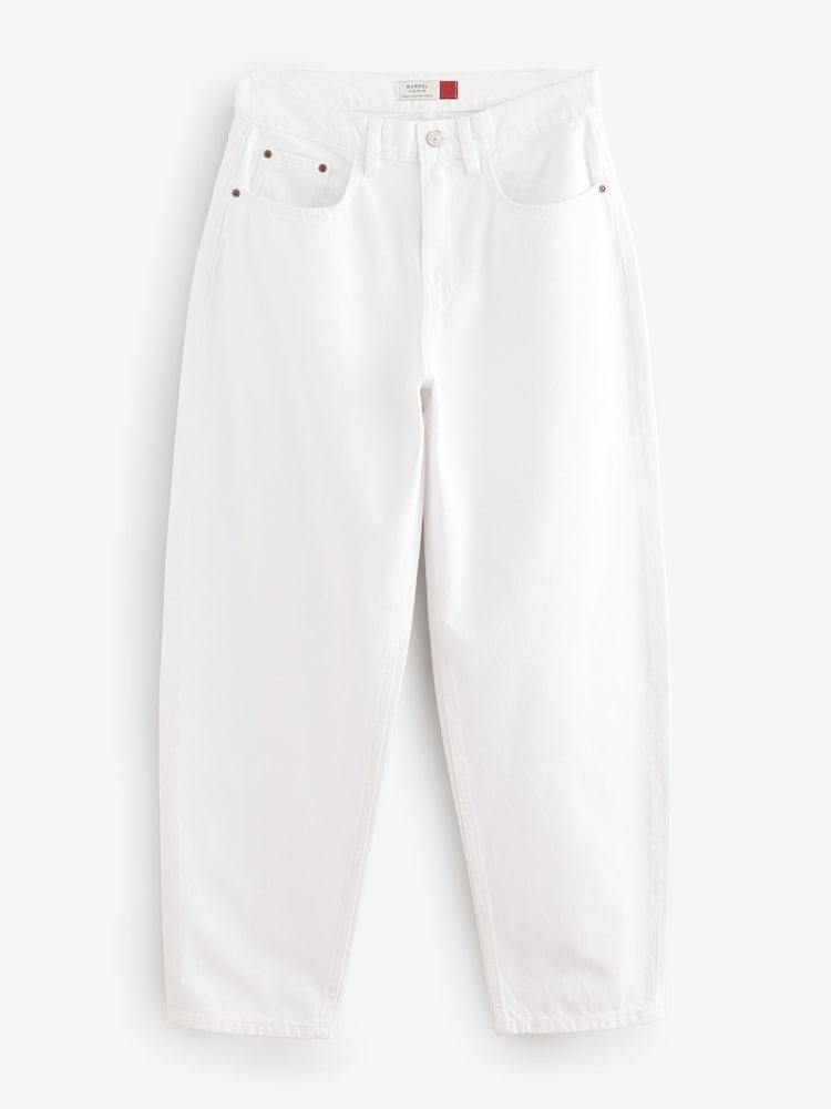 White 100% Cotton Barrel Leg Jeans - Image 1 of 3