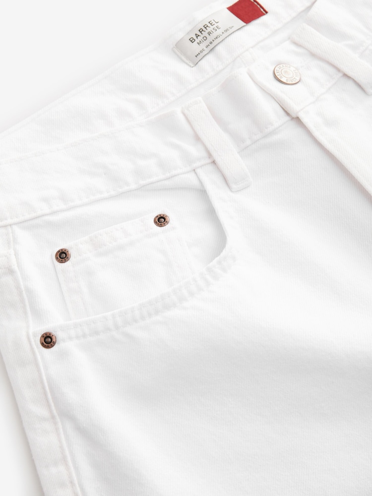 White 100% Cotton Barrel Leg Jeans - Image 2 of 3