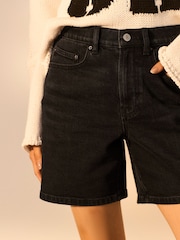 Black Denim Stretch Mom Shorts - Image 2 of 7