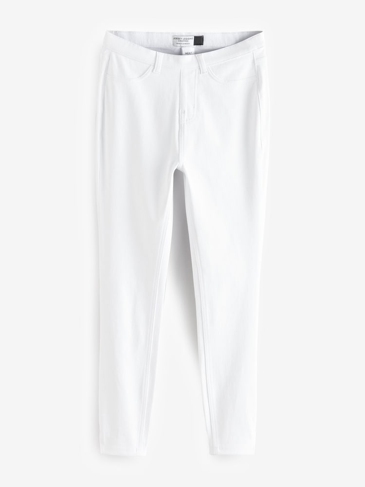 White Cropped Denim Jersey Leggings - Image 5 of 7
