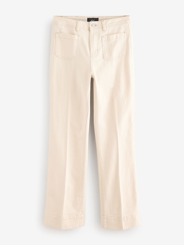 Ecru Patch Pocket Wide Leg Jeans - Image 1 of 3