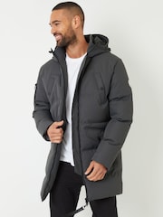 Threadbare Grey Showerproof Longline Padded Hooded Jacket - Image 1 of 4