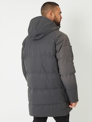 Threadbare Grey Showerproof Longline Padded Hooded Jacket - Image 2 of 4