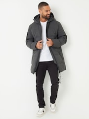 Threadbare Grey Showerproof Longline Padded Hooded Jacket - Image 3 of 4