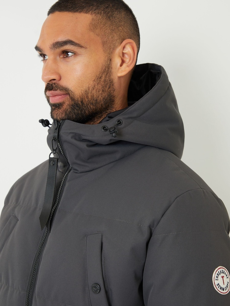 Threadbare Grey Showerproof Longline Padded Hooded Jacket - Image 4 of 4