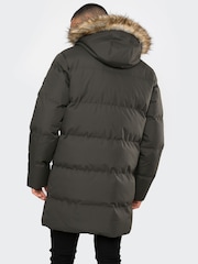 Threadbare Khaki Showerproof Longline Hooded Padded Parka Coat - Image 2 of 4