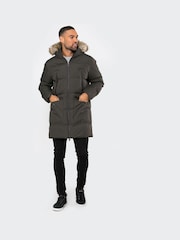 Threadbare Khaki Showerproof Longline Hooded Padded Parka Coat - Image 3 of 4