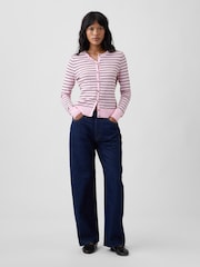 Gap Pink Stripe Crew Neck Cardigan - Image 3 of 5
