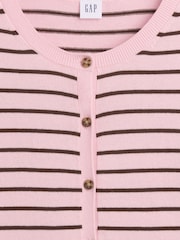 Gap Pink Stripe Crew Neck Cardigan - Image 5 of 5